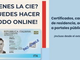 Tarjeta CIE italiana con mensaje sobre acceso digital a servicios públicos desde el extranjero