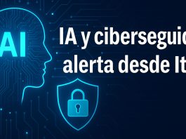 Gráfico sobre inteligencia artificial y ciberseguridad con alerta desde Italia para la comunidad italiana en el exterior